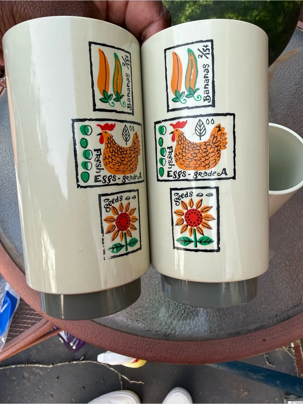 Ceramic Farmhouse Pattern Tumbler Set - Cream with Colorful Motifs